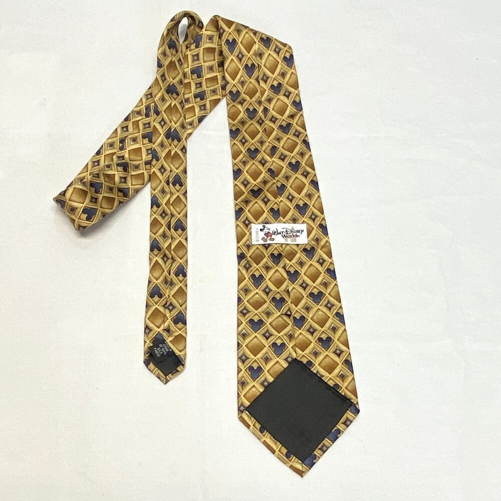 Walt Disney World Silk Diamonds Discrete Mickey Mouse Silhouette Tie Gold - Picture 6 of 8